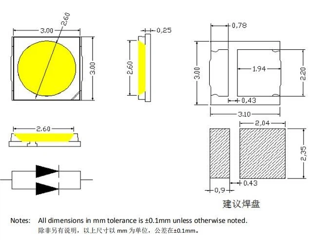 EMC BASE SMD3030 LED 150-180LM/W